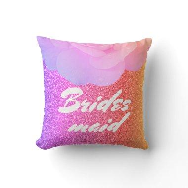 Bridesmaid Rose Gold Glitter Floral Wedding Pink Throw Pillow