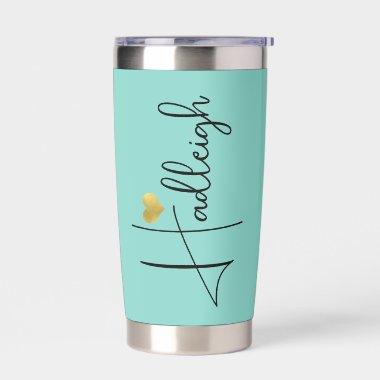 Bridesmaid | Script Name Gold Heart Aqua Insulated Tumbler