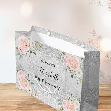 Bridesmaid silver blush pink flowers wedding large gift bag