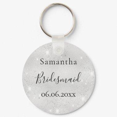 Bridesmaid silver sparkle elegant name keychain
