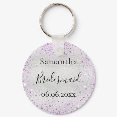 Bridesmaid silver violet sparkle elegant name keychain
