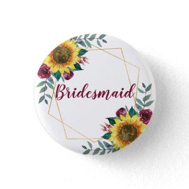Bridesmaid Sunflower Geometric Burgundy Button