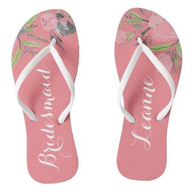 Bridesmaid watercolor personalized beach wedding flip flops