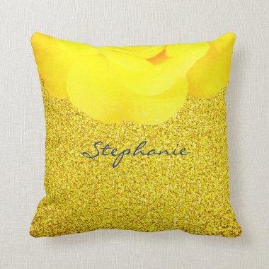 Bridesmaid Yellow Floral Gold Glitter Sparkle Cute Throw Pillow