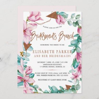Bridesmaids brunch watercolor pink bridal shower Invitations