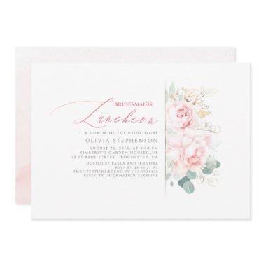 Bridesmaids Luncheon Pink Floral Bridal Shower Invitations