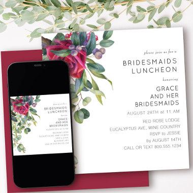 Bridesmaids Luncheon Red Rose and Eucalyptus Invitations