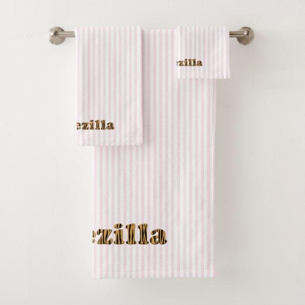 Bridezilla | Fun Blush Pink Stripes Bath Towel Set