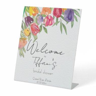 Bright and Fun Tulips Bridal Shower Pedestal Sign