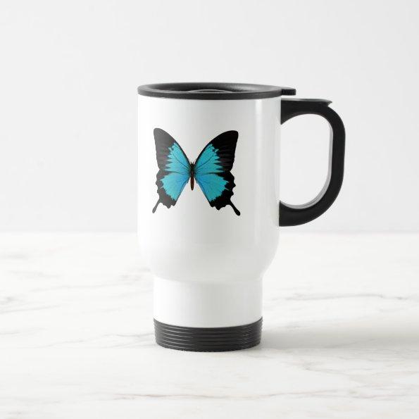 Bright Blue & Black Butterfly Original Colors Travel Mug