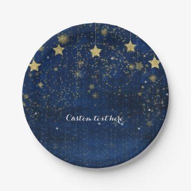Bright Blue & Gold Starry Celestial Party Paper Plates