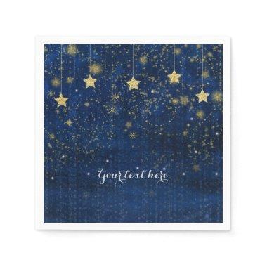 Bright Blue Gold Starry Celestial Whimsical Party Napkins