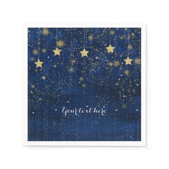 Bright Blue Gold Starry Celestial Whimsical Party Napkins