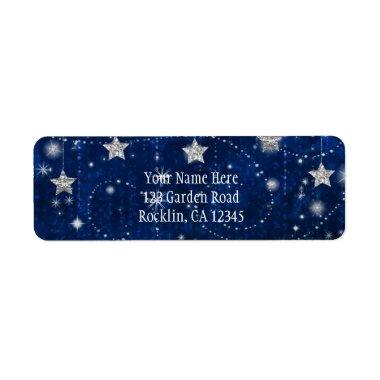 Bright Blue & Silver Starry Celestial Invitations Label