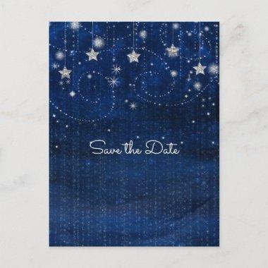 Bright Blue & Silver Starry Whimsical Celestial Announcement PostInvitations