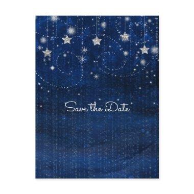 Bright Blue & Silver Starry Whimsical Celestial Announcement PostInvitations