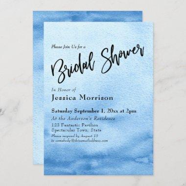 Bright Blue Watercolor Ombre Bridal Shower Invitations