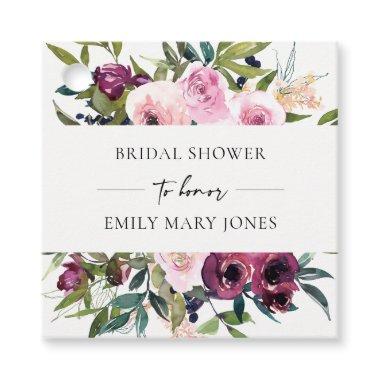 BRIGHT BLUSH BURGUNDY FLORAL BUNCH  FAVOR TAGS