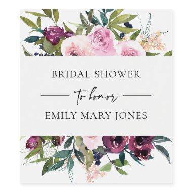 BRIGHT BLUSH BURGUNDY FLORAL BUNCH  WINE LABEL