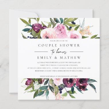 BRIGHT BLUSH BURGUNDY FLORAL BUNCH COUPLE SHOWER Invitations