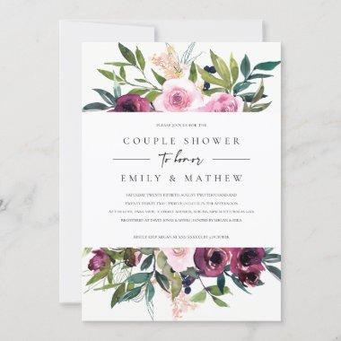 BRIGHT BLUSH BURGUNDY FLORAL BUNCH COUPLE SHOWER Invitations