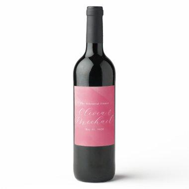 Bright Boho Pink Ombre Cursive Name Wedding Wine Label
