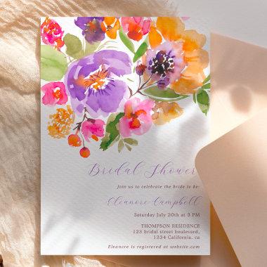 Bright bold fall floral watercolor bridal shower Invitations