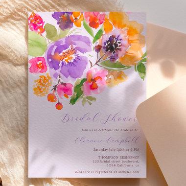 Bright bold fall floral watercolor bridal shower Invitations