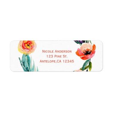 Bright Bold Floral Wreath Watercolor  Label