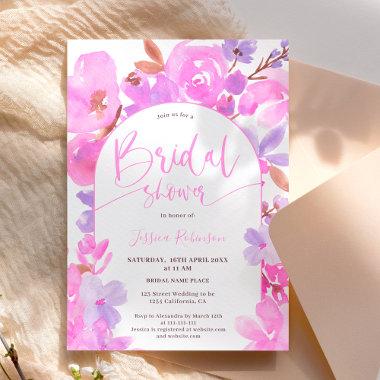 Bright bold pink purple floral bridal shower Invitations