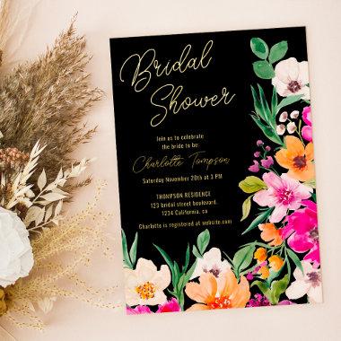 Bright bold wild flowers script bridal shower foil Invitations