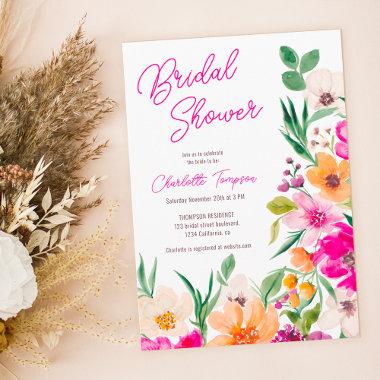 Bright bold wild flowers script bridal shower Invitations