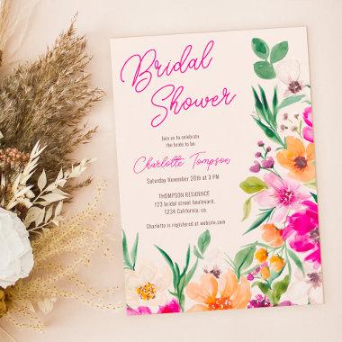 Bright bold wild flowers script bridal shower Invitations