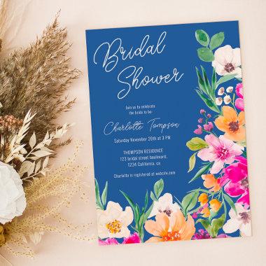 Bright bold wild flowers script bridal shower Invitations