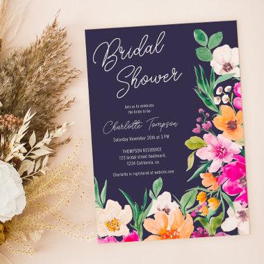 Bright bold wild flowers script bridal shower Invitations