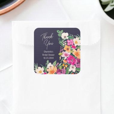 Bright bold wild flowers script  square sticker