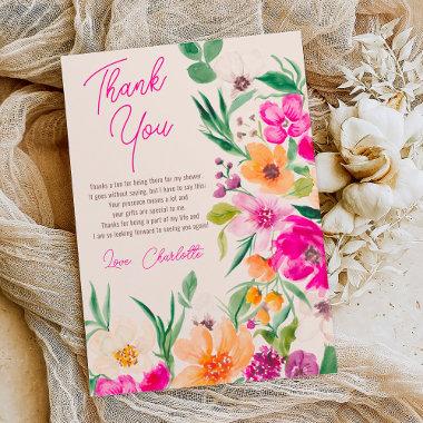 Bright bold wild flowers script bridal shower thank you Invitations