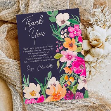Bright bold wild flowers script bridal shower thank you Invitations