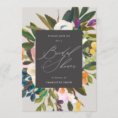 Bright Citrus Flowers | Dove Grey | Bridal Shower Invitations