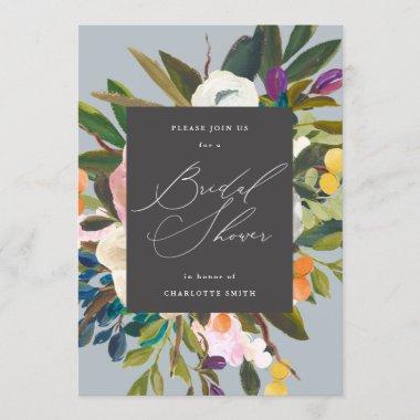Bright Citrus Flowers | Dusty Blue | Bridal Shower Invitations