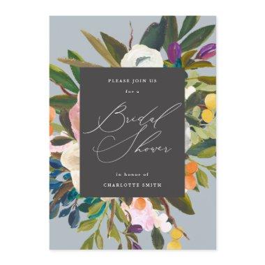 Bright Citrus Flowers | Dusty Blue | Bridal Shower Invitations