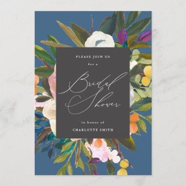 Bright Citrus Flowers | Indigo Blue Bridal Shower Invitations