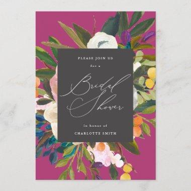 Bright Citrus Flowers | Merlot | Bridal Shower Invitations