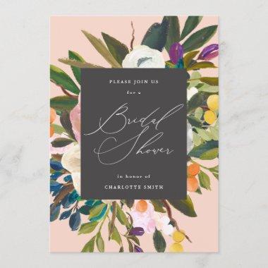 Bright Citrus Flowers | Peach Blush Bridal Shower Invitations