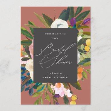 Bright Citrus Flowers | Persimmon | Bridal Shower Invitations