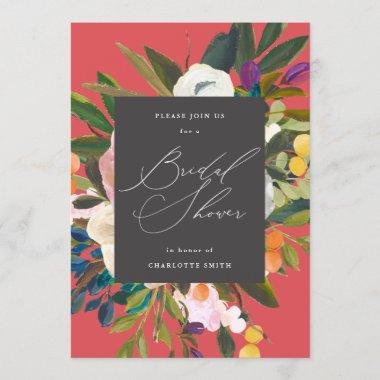Bright Citrus Flowers | Red | Bridal Shower Invitations