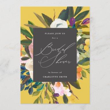 Bright Citrus Flowers | Warm Yellow Bridal Shower Invitations