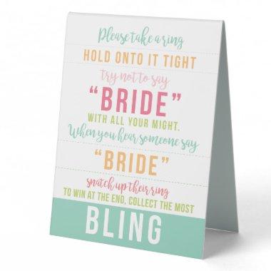 Bright Colored Bridal Shower Bling Game Directions Table Tent Sign