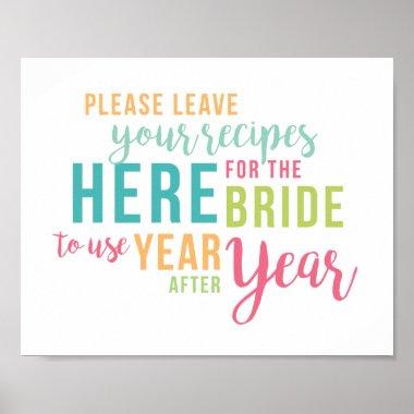 Bright Colored Bridal Shower Recipe Invitations Sign