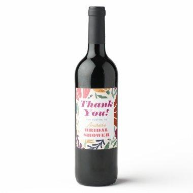 Bright Colorful Mismatch Floral Bridal Shower Wine Label